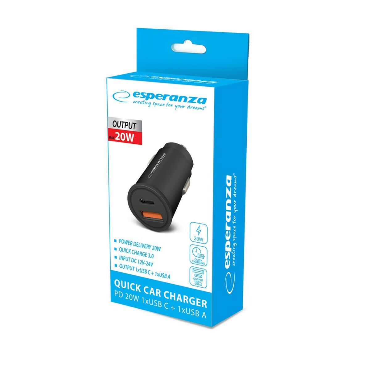 Cargador de Coche Esperanza EZC111K Negro 20 W