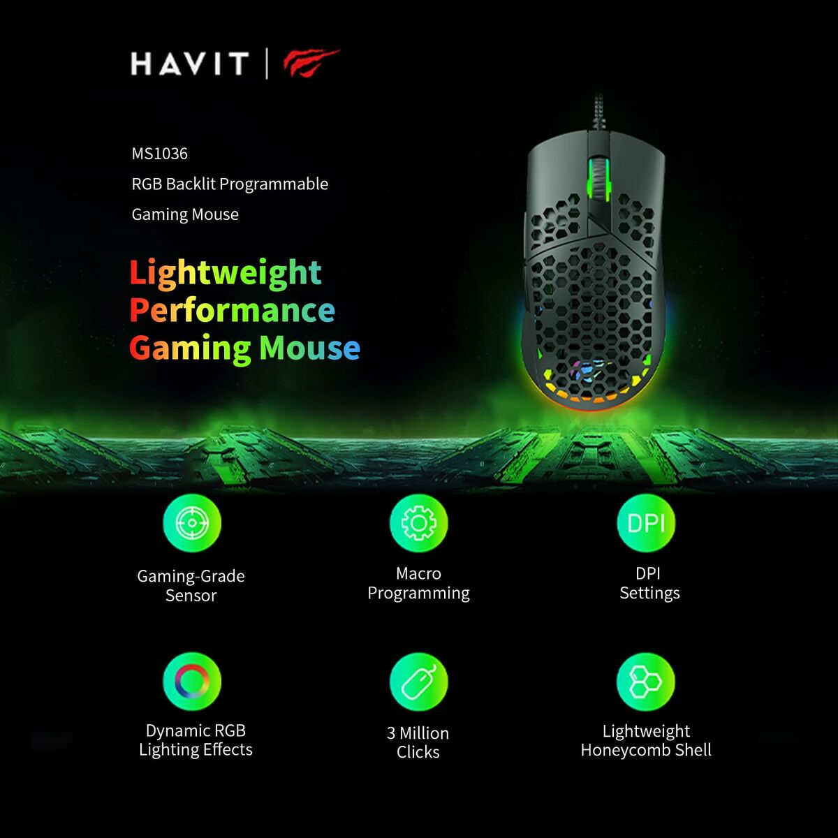 Ratón Gaming Havit MS1036 Negro