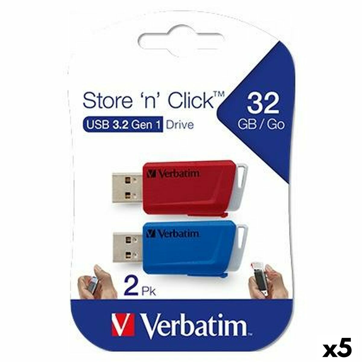Memoria USB Verbatim Multicolor 32 GB 2 Piezas (5 Unidades)