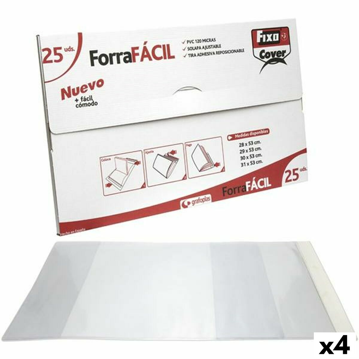 Forro Adhesivo para Libros Fixo Transparente 30 x 53 cm (4 Unidades)