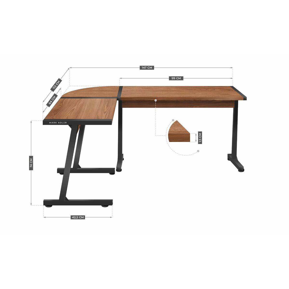 Mesa de Escritorio Mark Adler MA-LEADER 5.5 WN Negro Bronce 147 x 74 x 112 cm