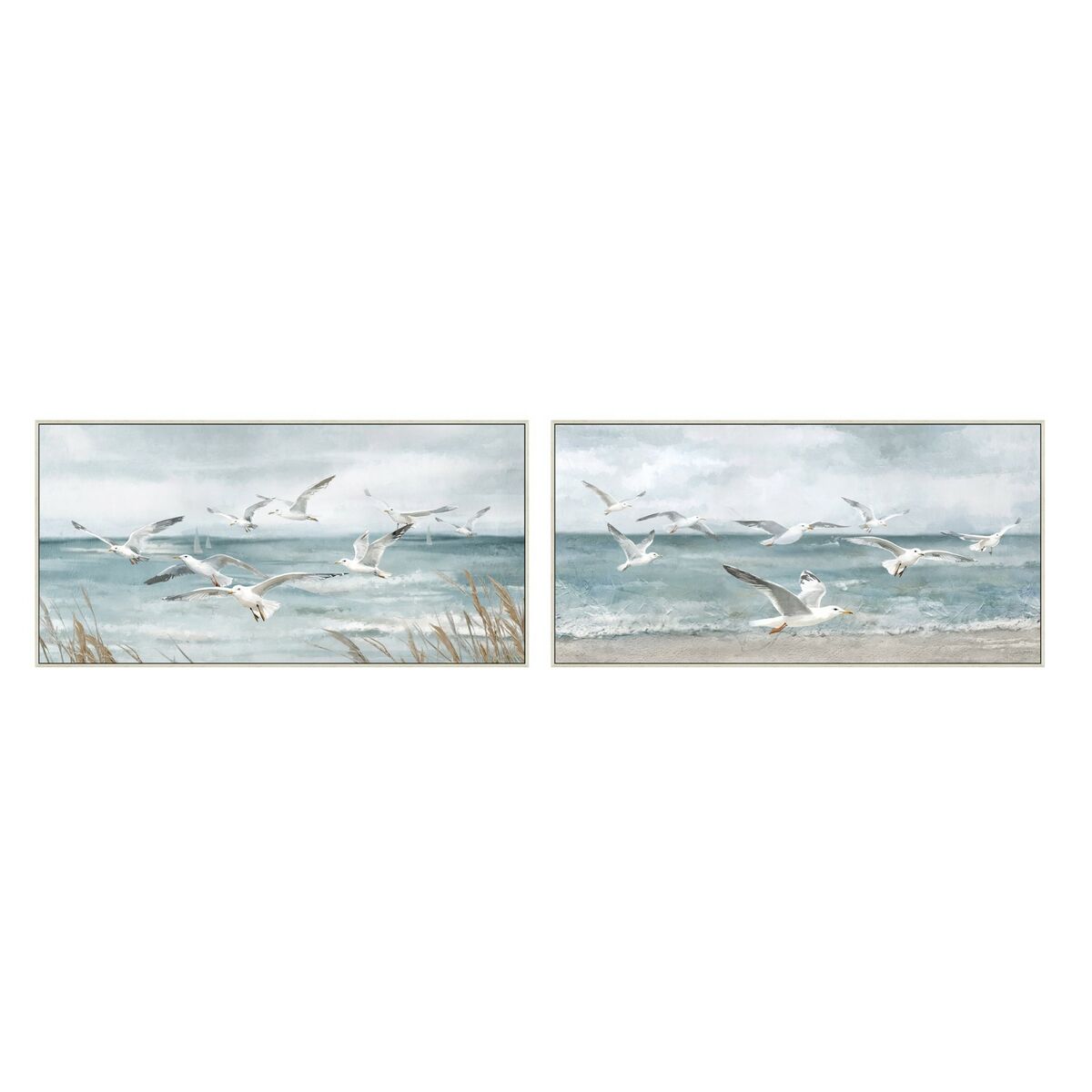 Lienzo Home ESPRIT Azul Blanco Mediterráneo Gaviota 140 x 3,7 x 70 cm (2 Unidades)