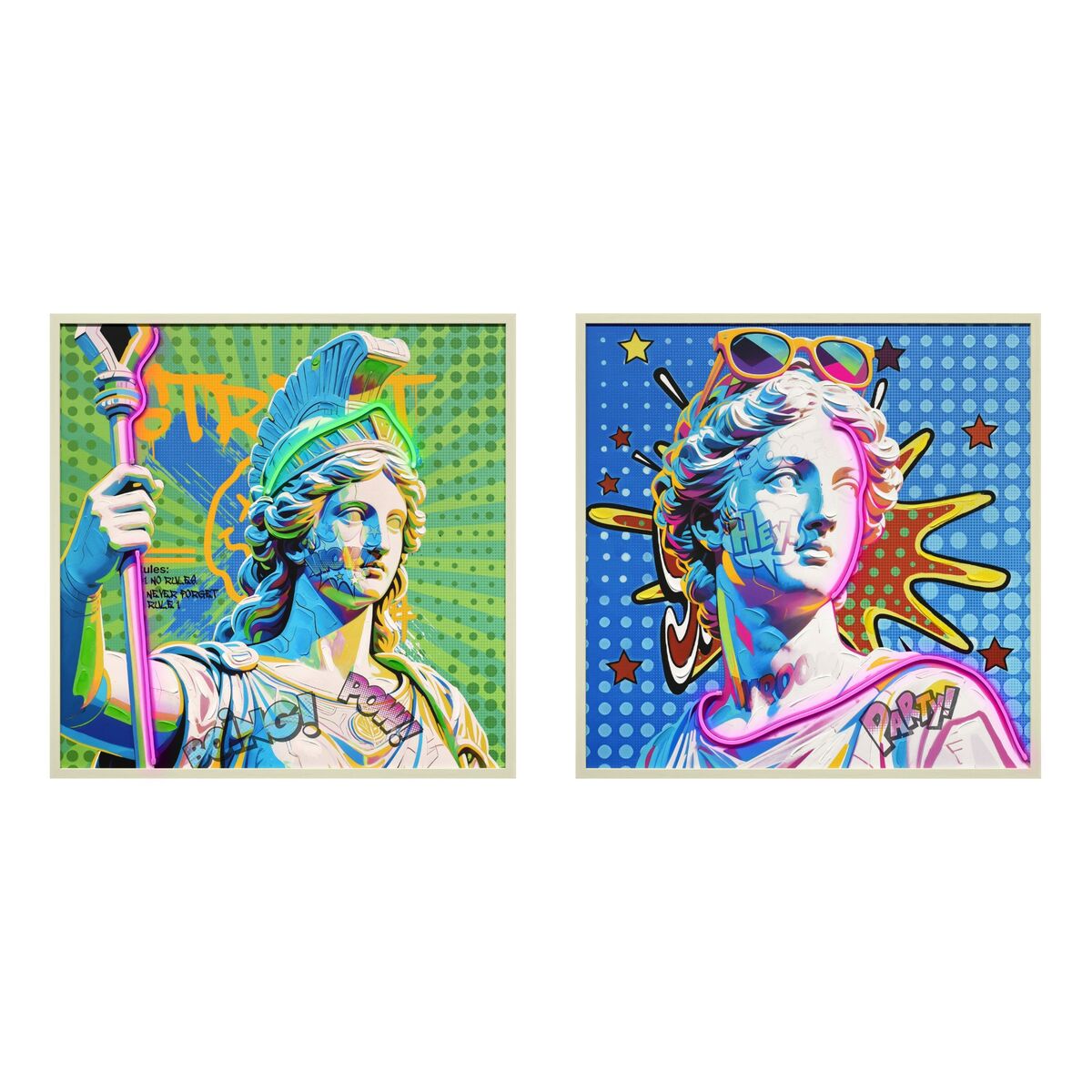 Cuadro con LED Home ESPRIT Azul Verde Moderno 83 x 3 x 83 cm (2 Unidades)