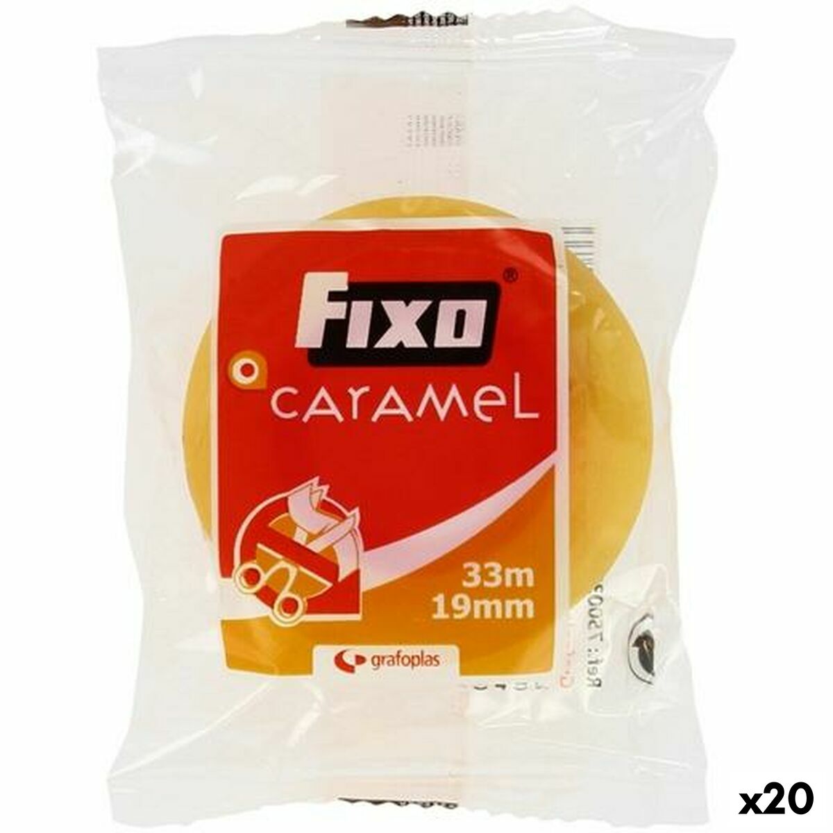 Cinta Adhesiva Fixo Caramel Transparente 19 mm x 33 m (20 Unidades)