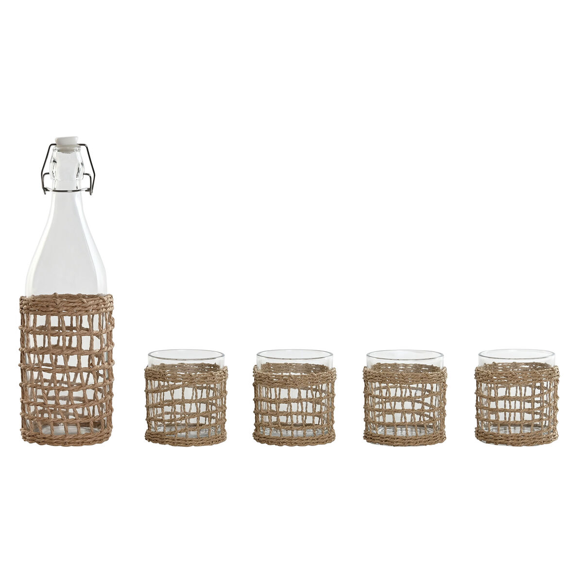Juego de vasos con botella Home ESPRIT Natural Cristal Fibra 1 L