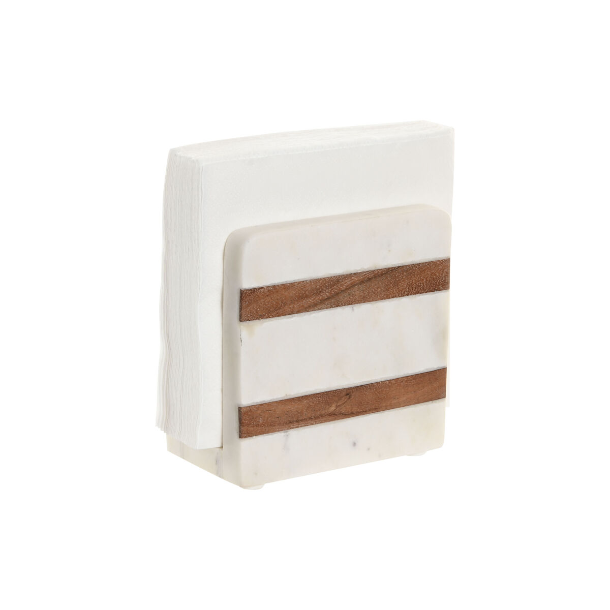 Servilletero Home ESPRIT Blanco Natural Madera de acacia 12,7 X 7 X 12,7 CM