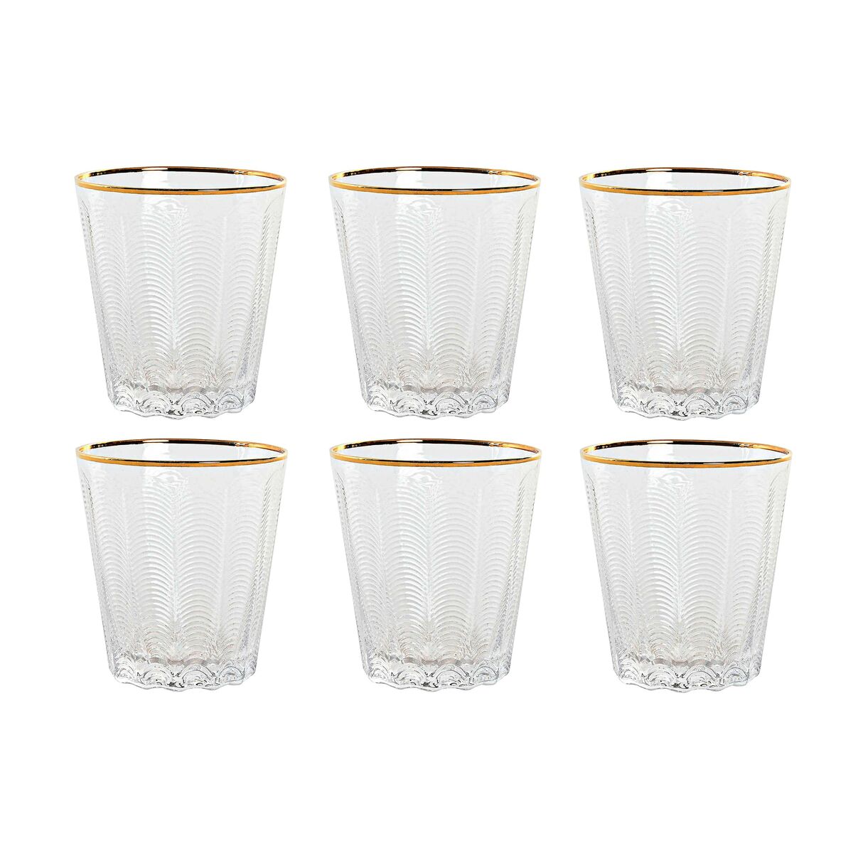 Set de Vasos Home ESPRIT Transparente Dorado Cristal Con relieve 350 ml (6 Unidades)