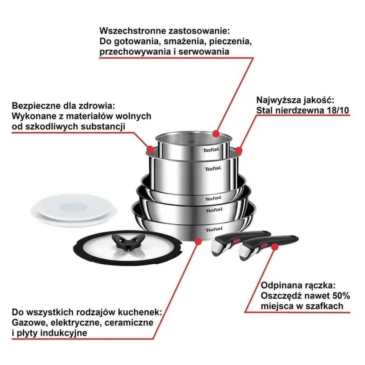 Batería de Cocina Tefal L897SA74 Negro Rojo Acero 10 Piezas
