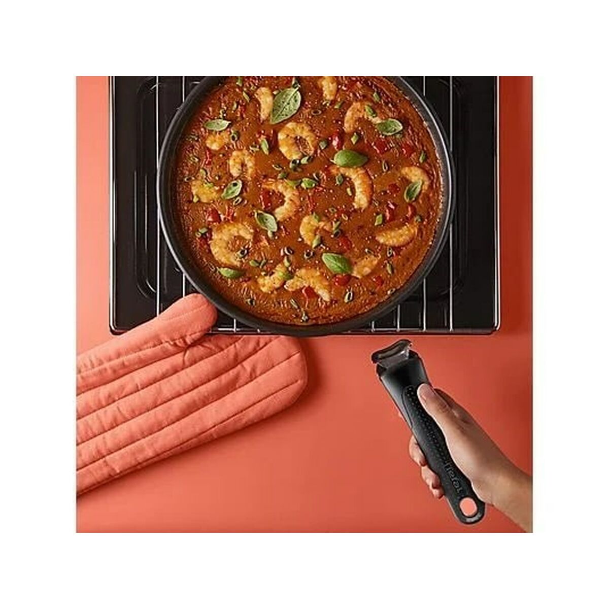 Batería de Cocina Tefal L897SA74 Negro Rojo Acero 10 Piezas