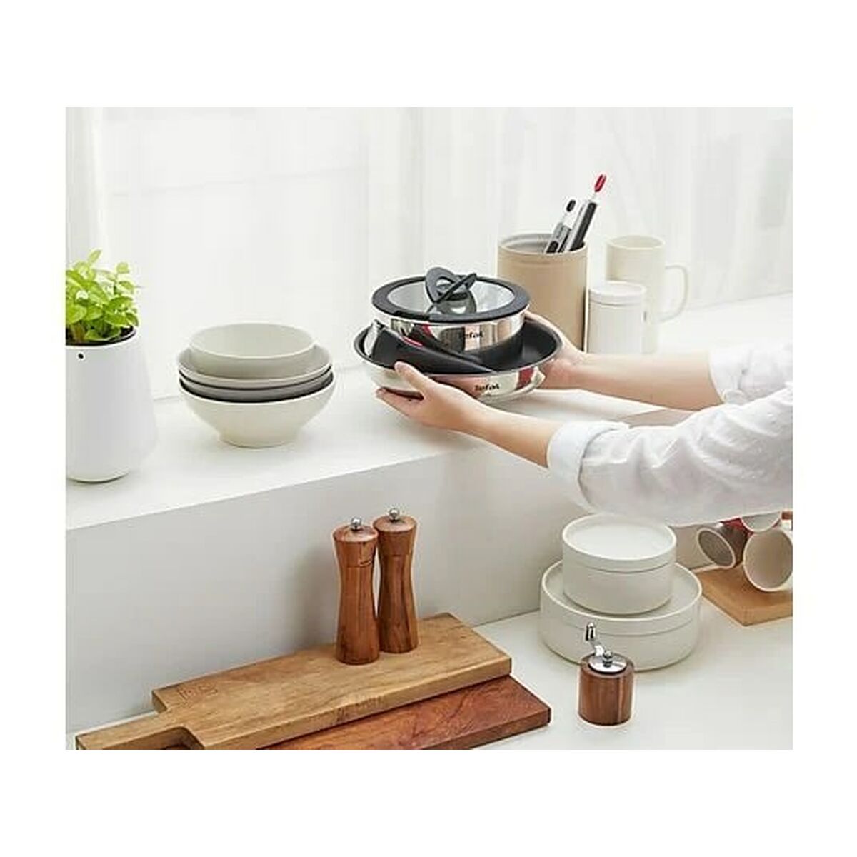 Batería de Cocina Tefal L897SA74 Negro Rojo Acero 10 Piezas