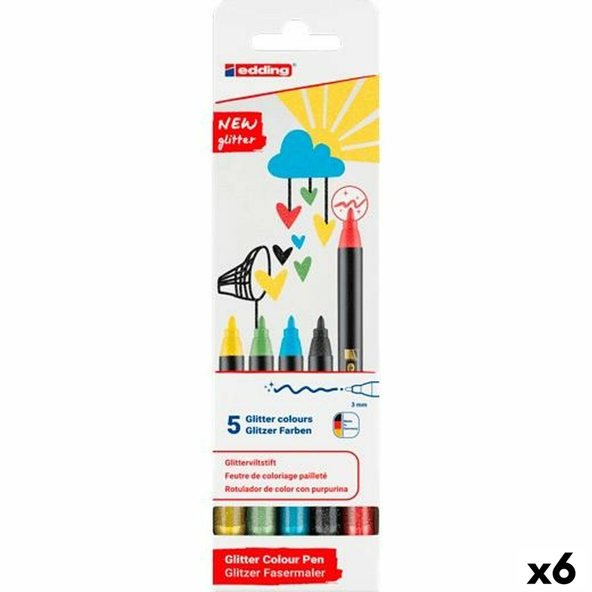 Set de Rotuladores Edding New Glitter Multicolor 5 Piezas (6 Unidades)