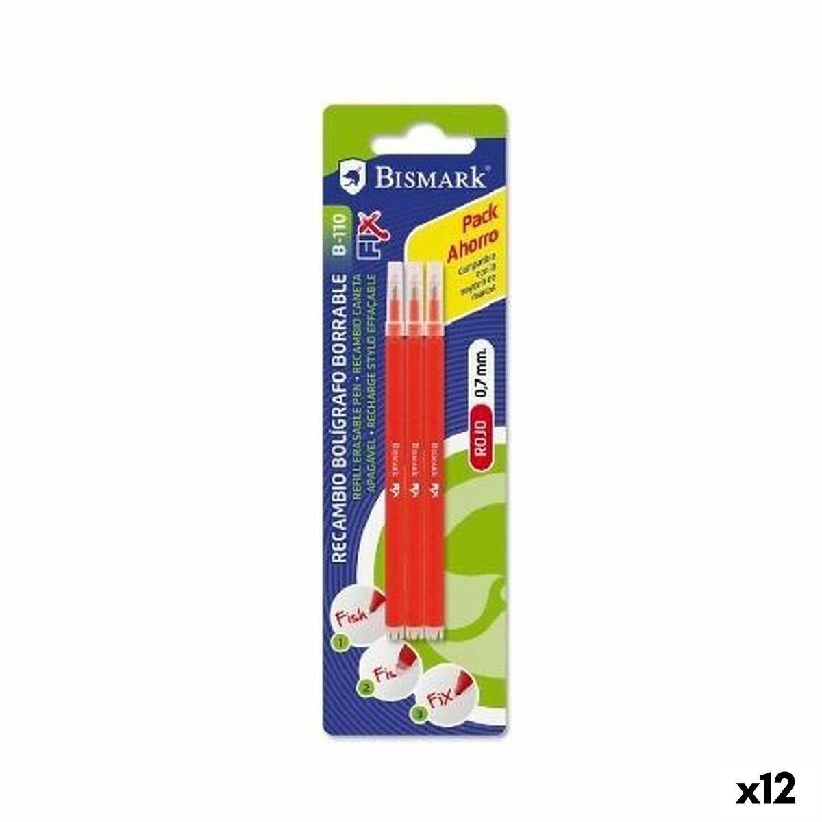 Recambio para bolígrafo Bismark B-110 Rojo 0,7 mm (12 Unidades)