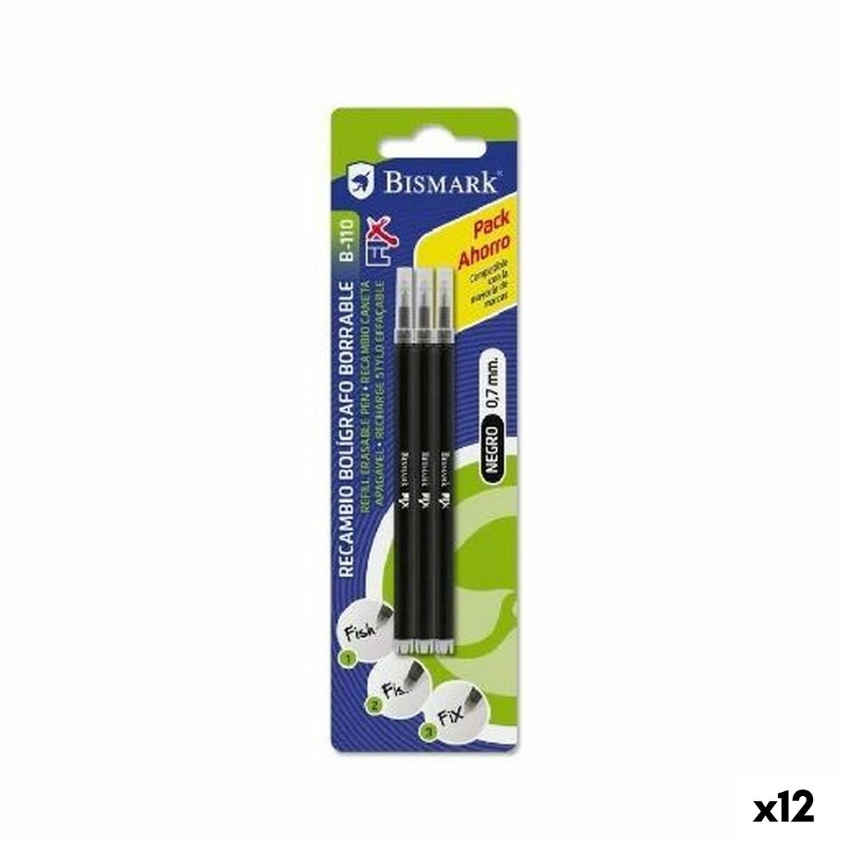 Recambio para bolígrafo Bismark B-110 Negro 0,7 mm (12 Unidades)