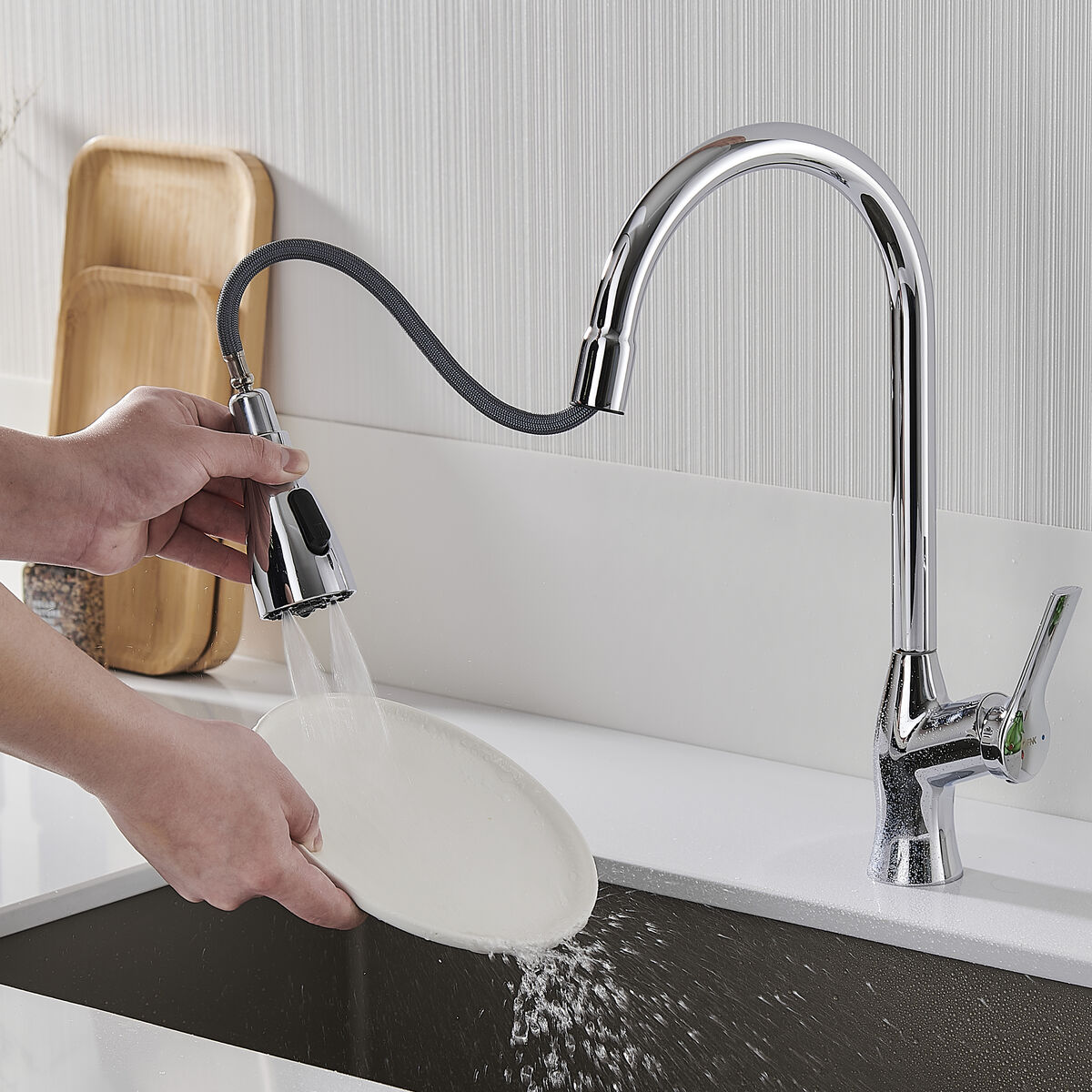 Grifo Monomando Fontastock Cromo Acero Inoxidable Latón Cerámico Aleación de Zinc Forma de C Alto