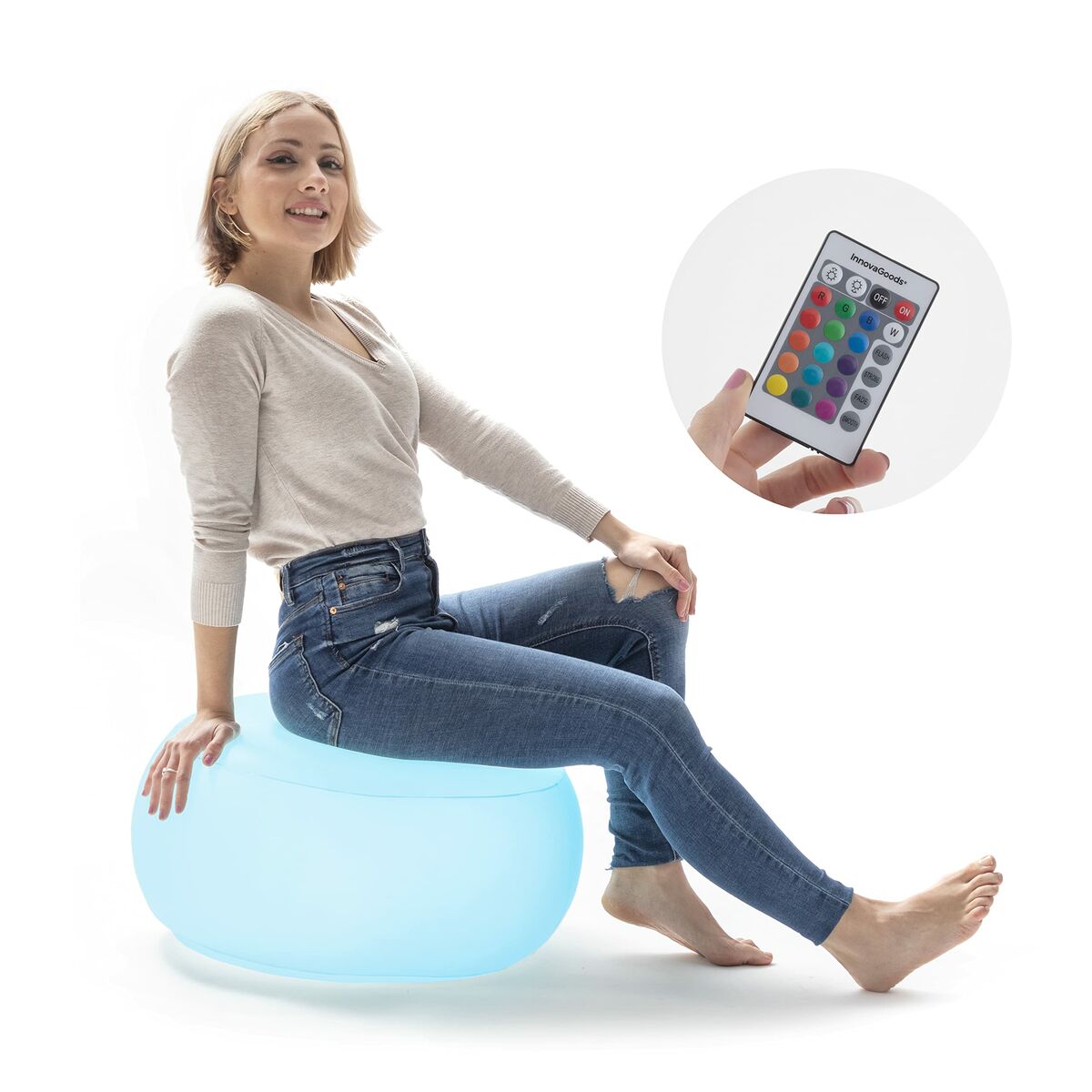 Asiento Hinchable con LED Multicolor y Mando a Distancia InnovaGoods Blanco (Reacondicionado A)