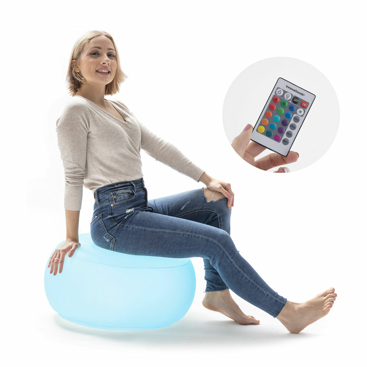 Asiento Hinchable con LED Multicolor y Mando a Distancia InnovaGoods Blanco (Reacondicionado A)