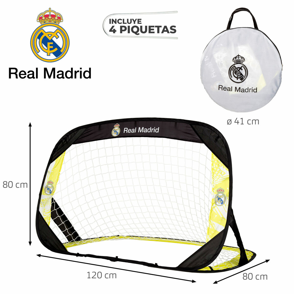 Portería de Fútbol Real Madrid C.F. 120 x 80 x 80 cm (4 Unidades)