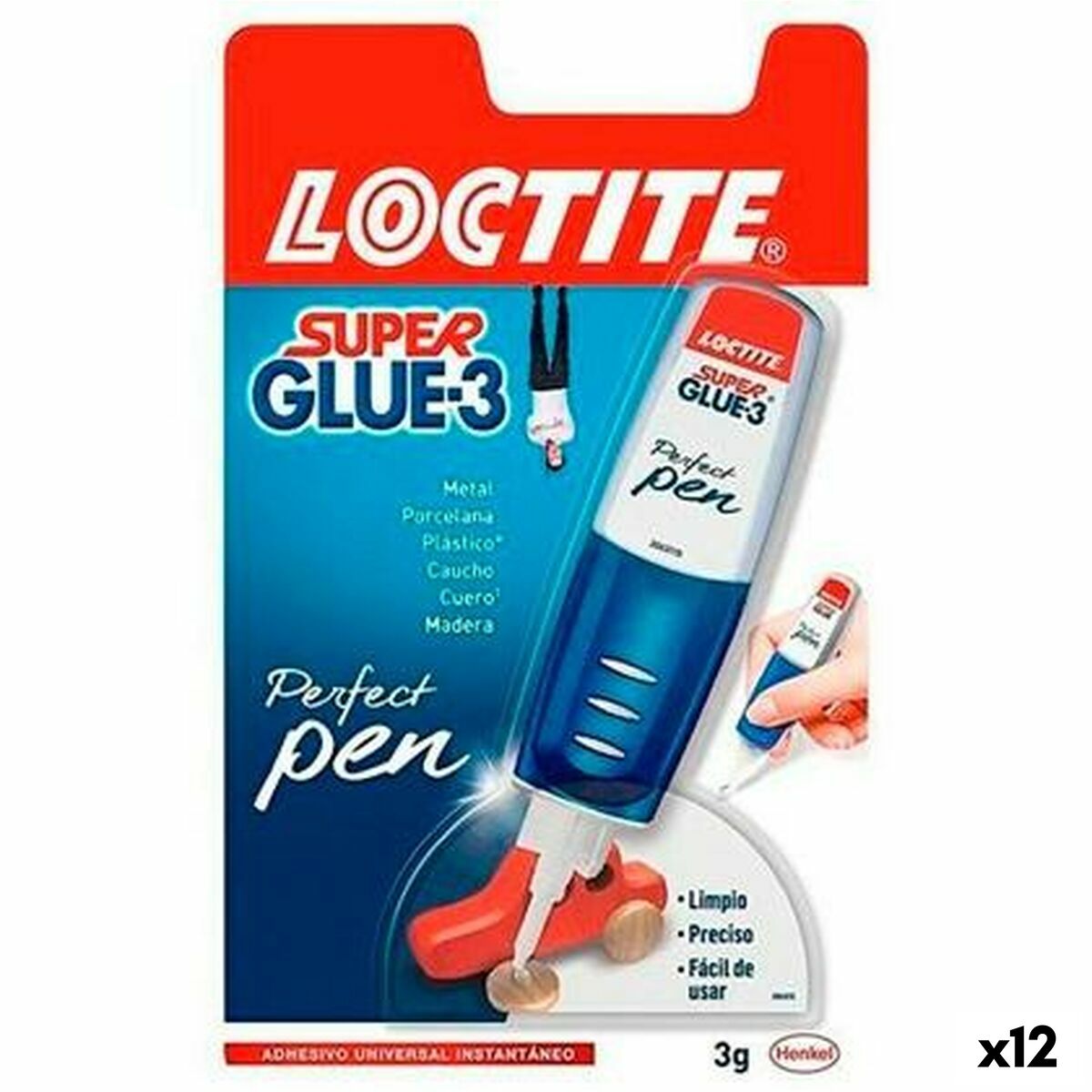 Adhesivo Instantáneo Loctite SUPER GLUE-3 Pen 4 g (12 Unidades)