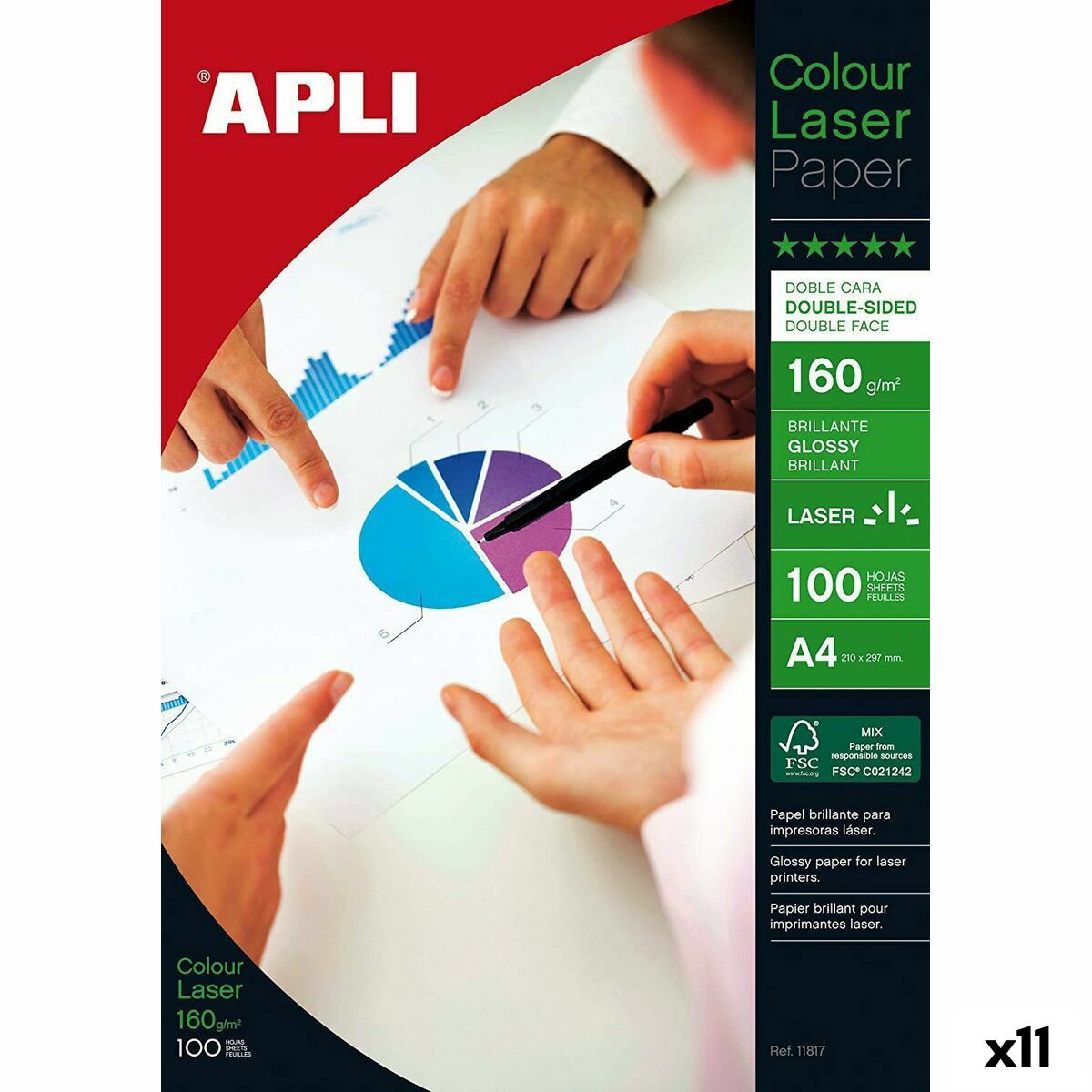 Papel Fotográfico Brillante Apli Colour Laser A4 100 Hojas (11 Unidades)