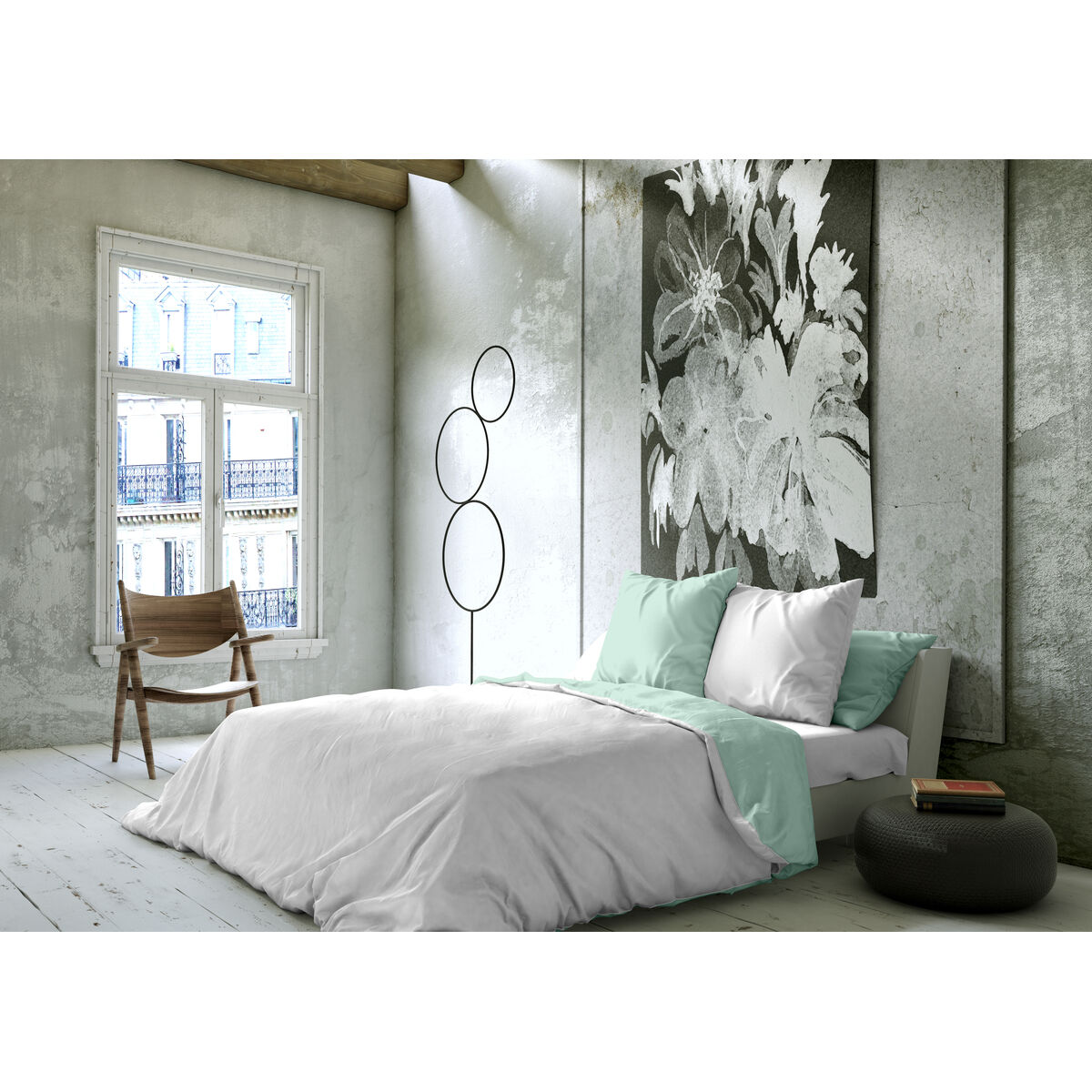 Funda Nórdica Naturals FUNDA NORDICA BICOLOR REVERSIBLE Blanco Verde 200 x 200 cm Reversible