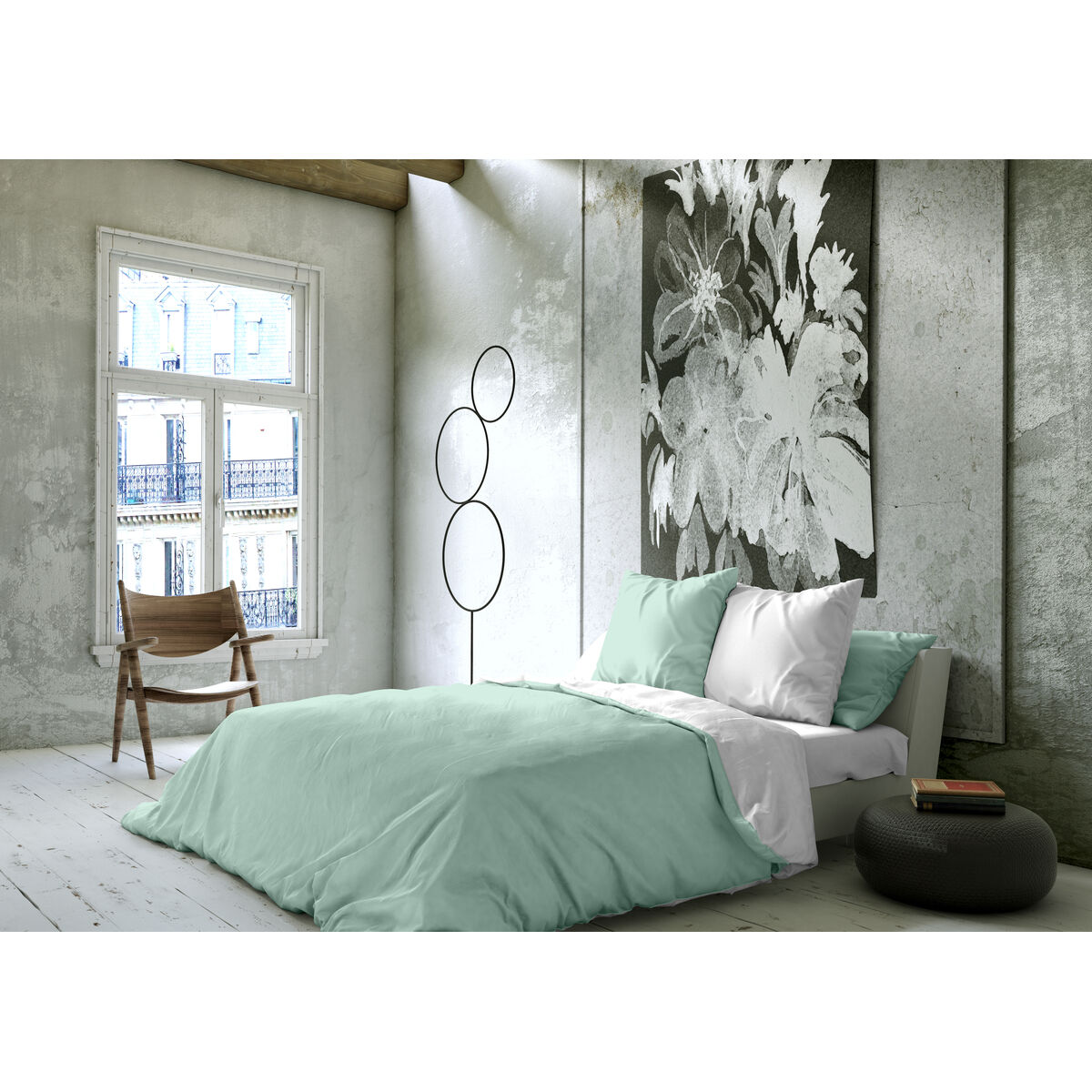 Funda Nórdica Naturals FUNDA NORDICA BICOLOR REVERSIBLE Blanco Verde 200 x 200 cm Reversible