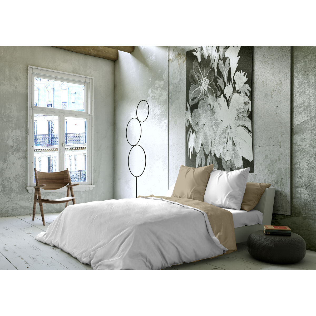 Funda Nórdica Naturals FUNDA NORDICA BICOLOR REVERSIBLE Blanco Beige 140 x 200 cm Reversible