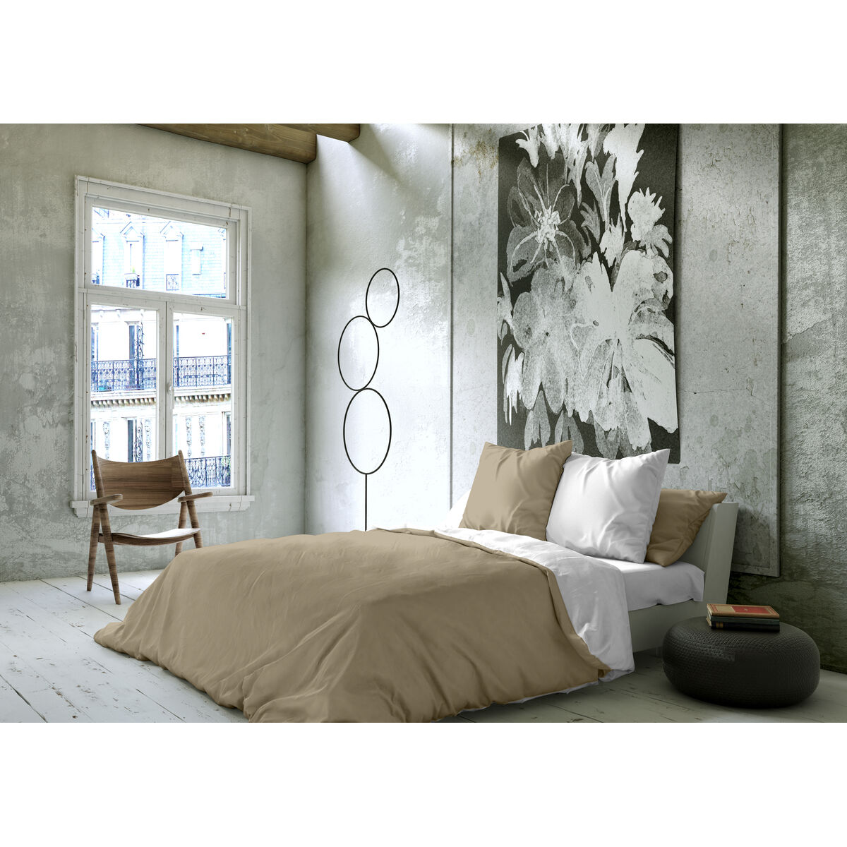 Funda Nórdica Naturals FUNDA NORDICA BICOLOR REVERSIBLE Blanco Beige 140 x 200 cm Reversible