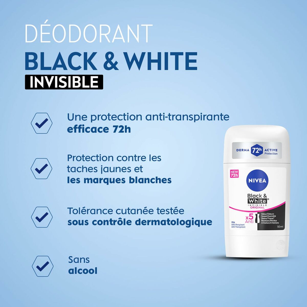 Desodorante en Stick Nivea INVISIBLE BLACK & WHITE 50 ml