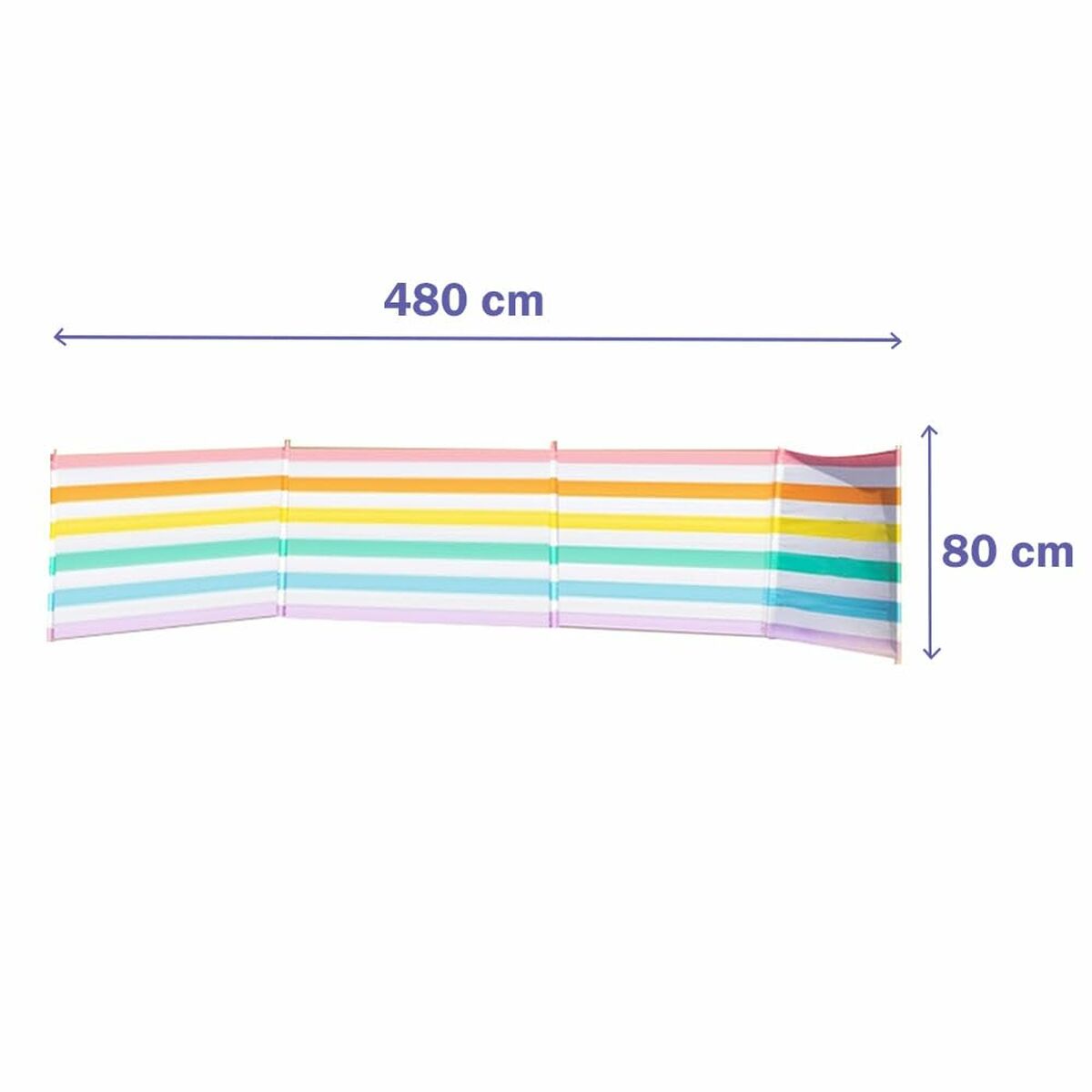 Paraviento 5 Palos Acero Polyester Rayas de Colores 480X80 cm Playa, Piscina, Jardin y Camping 10497