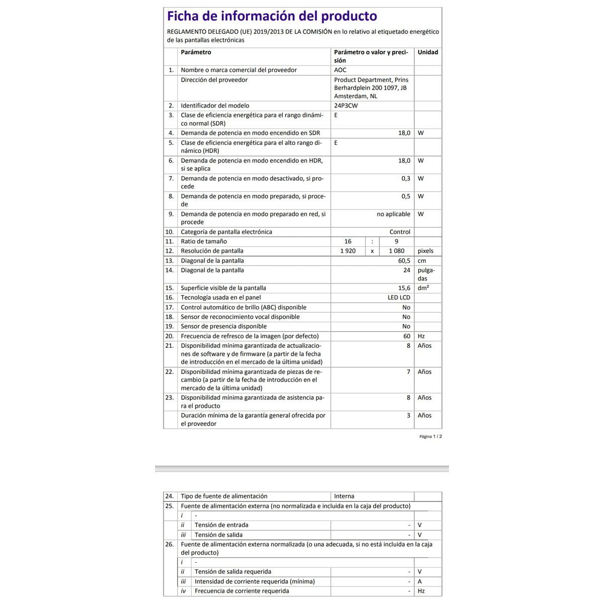 Monitor AOC 24P3CW Full HD 23,8"