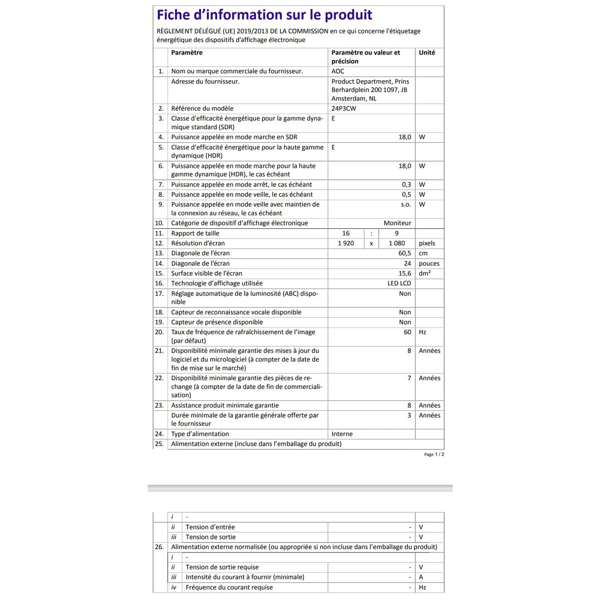 Monitor AOC 24P3CW Full HD 23,8"