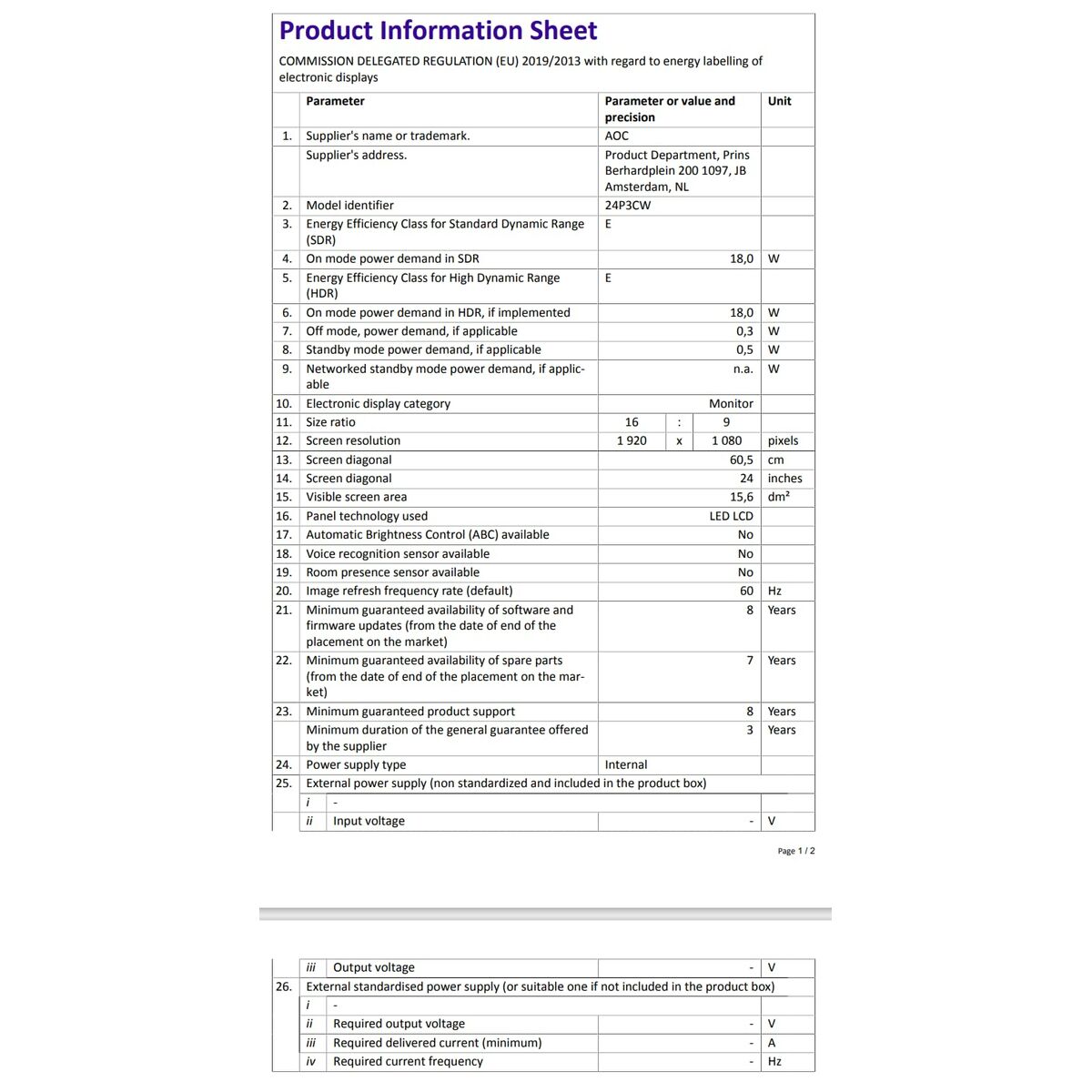 Monitor AOC 24P3CW Full HD 23,8"