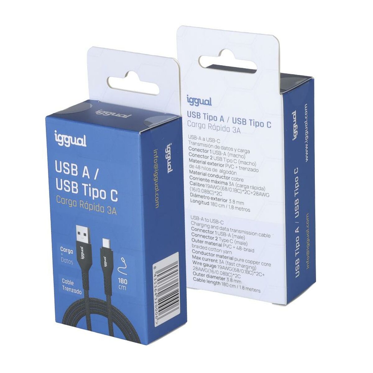 Cable USB A a USB-C iggual IGG320006 Negro 1,8 m
