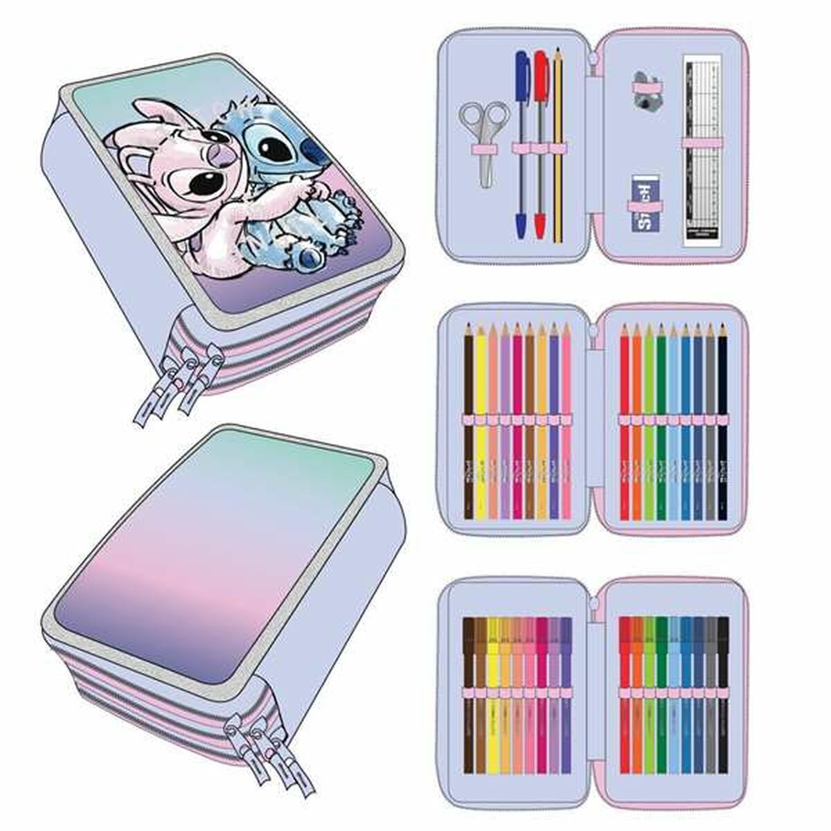 Plumier Doble Stitch Lila 12,5 x 6,5 x 19,5 cm 43 Piezas