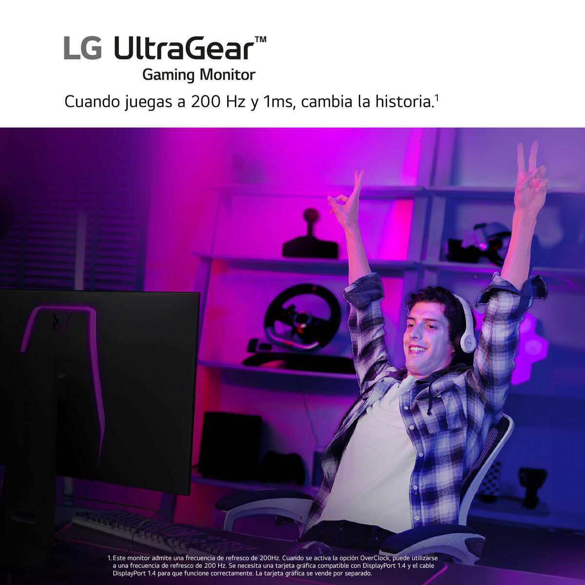 LG UltraGear™ de 27 pulgadas Monitor Gaming QHD de 200Hz | 1ms de tiempo de respuesta, Compatible con G-SYNC®, FreeSync™