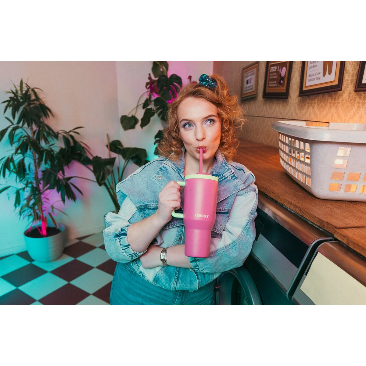 Taza Termo con Tapa Kambukka 11-08004 Verde Rosa Acero Inoxidable 950 ml