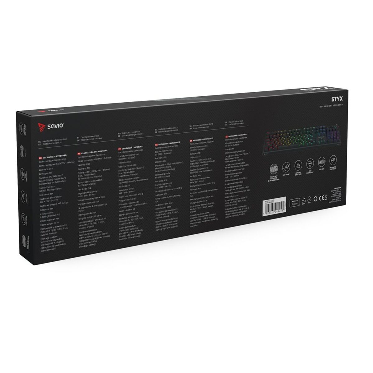 Teclado Savio STYX Outemu Red Negro Multicolor QWERTY