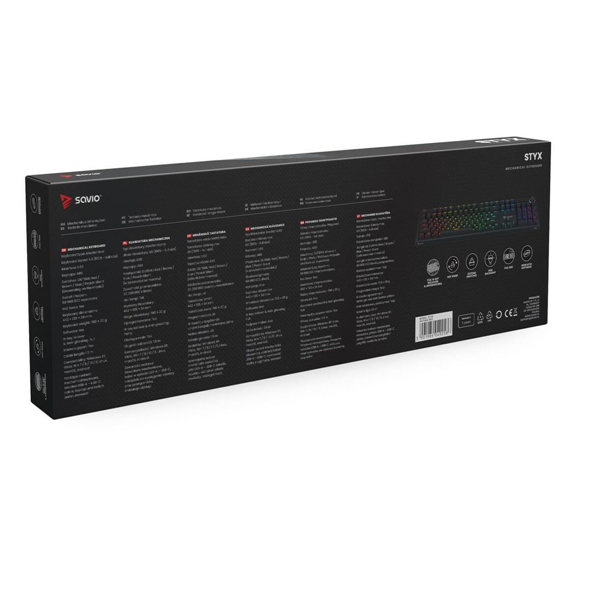 Teclado Savio STYX BLUE Negro Multicolor QWERTY