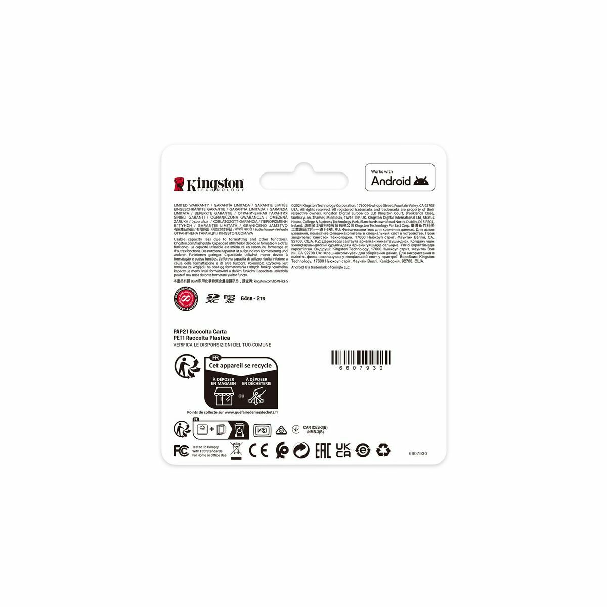 Tarjeta de Memoria Micro SD con Adaptador Kingston SDCS3/64GBSP 64 GB
