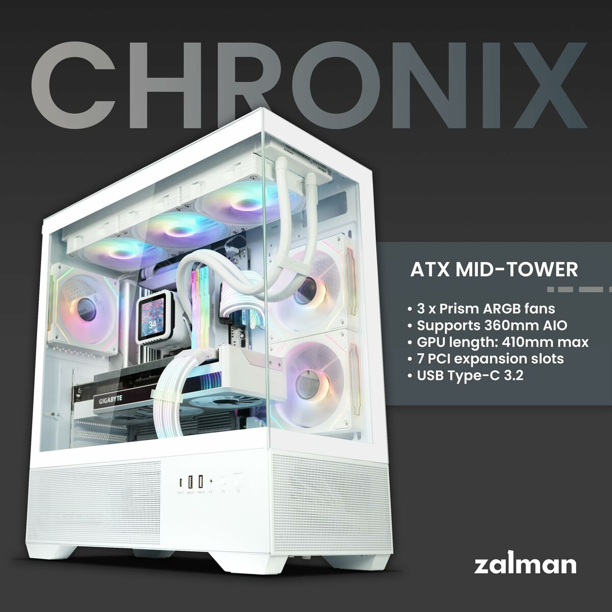 Caja Semitorre ATX Zalman CHRONIX WHITE Blanco