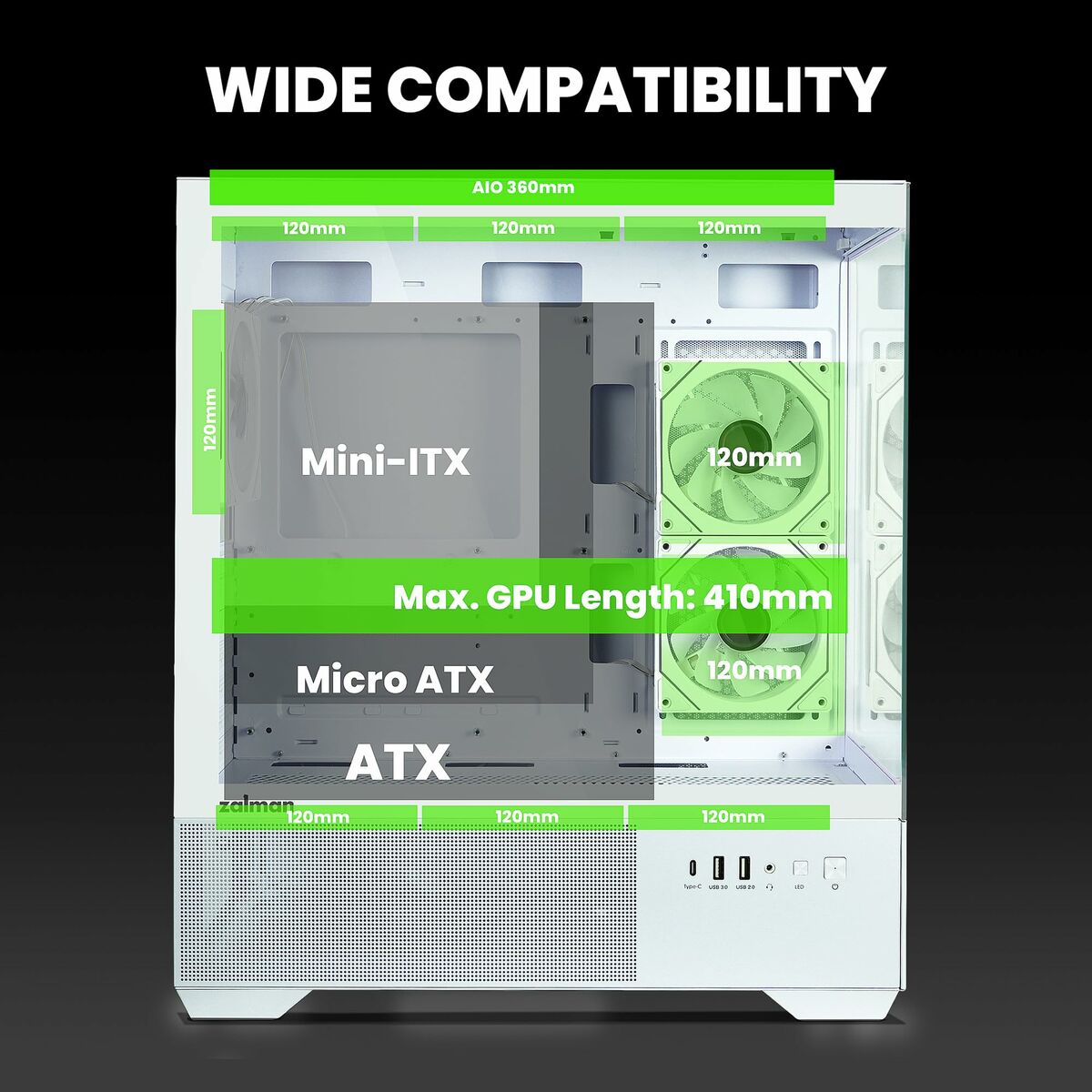 Caja Semitorre ATX Zalman CHRONIX WHITE Blanco