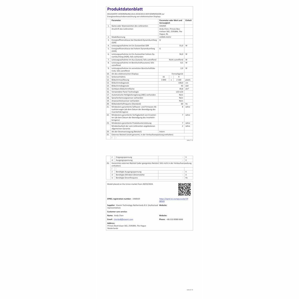 Smart TV Xiaomi ELA5493EU 4K Ultra HD 43" LED HDR