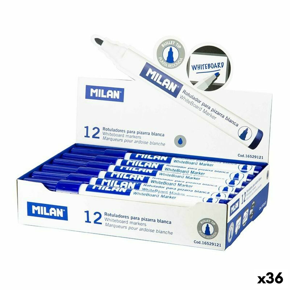 Set de Rotuladores Milan Azul Pizarra blanca 12 Piezas (36 Unidades)