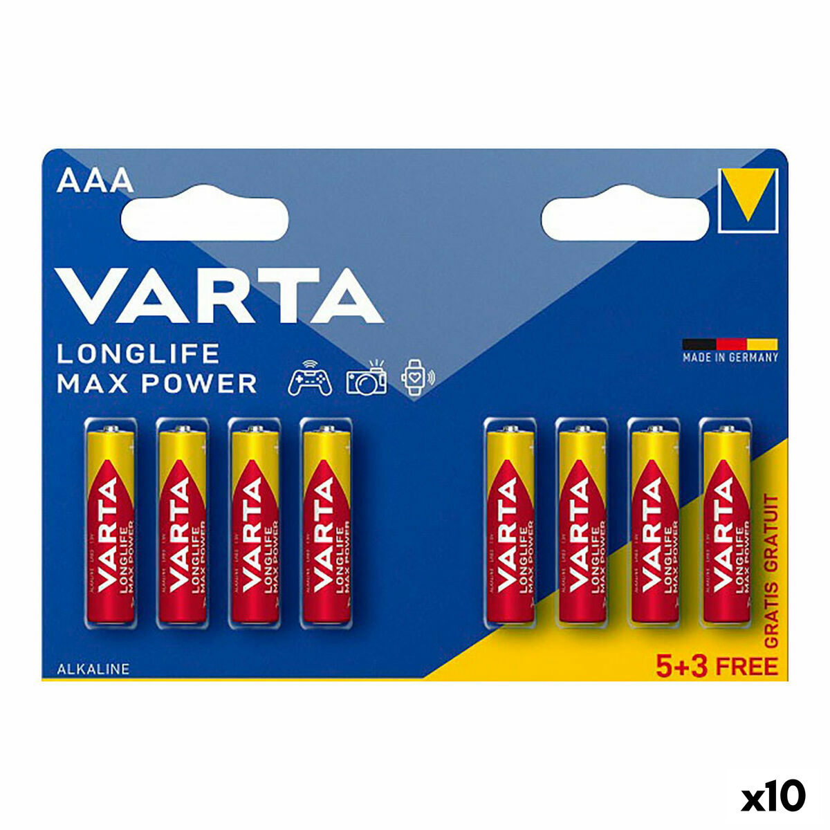 Pilas Varta longlife max power aaa - lr03 1,5 V AAA (8 Piezas) (10 Unidades)