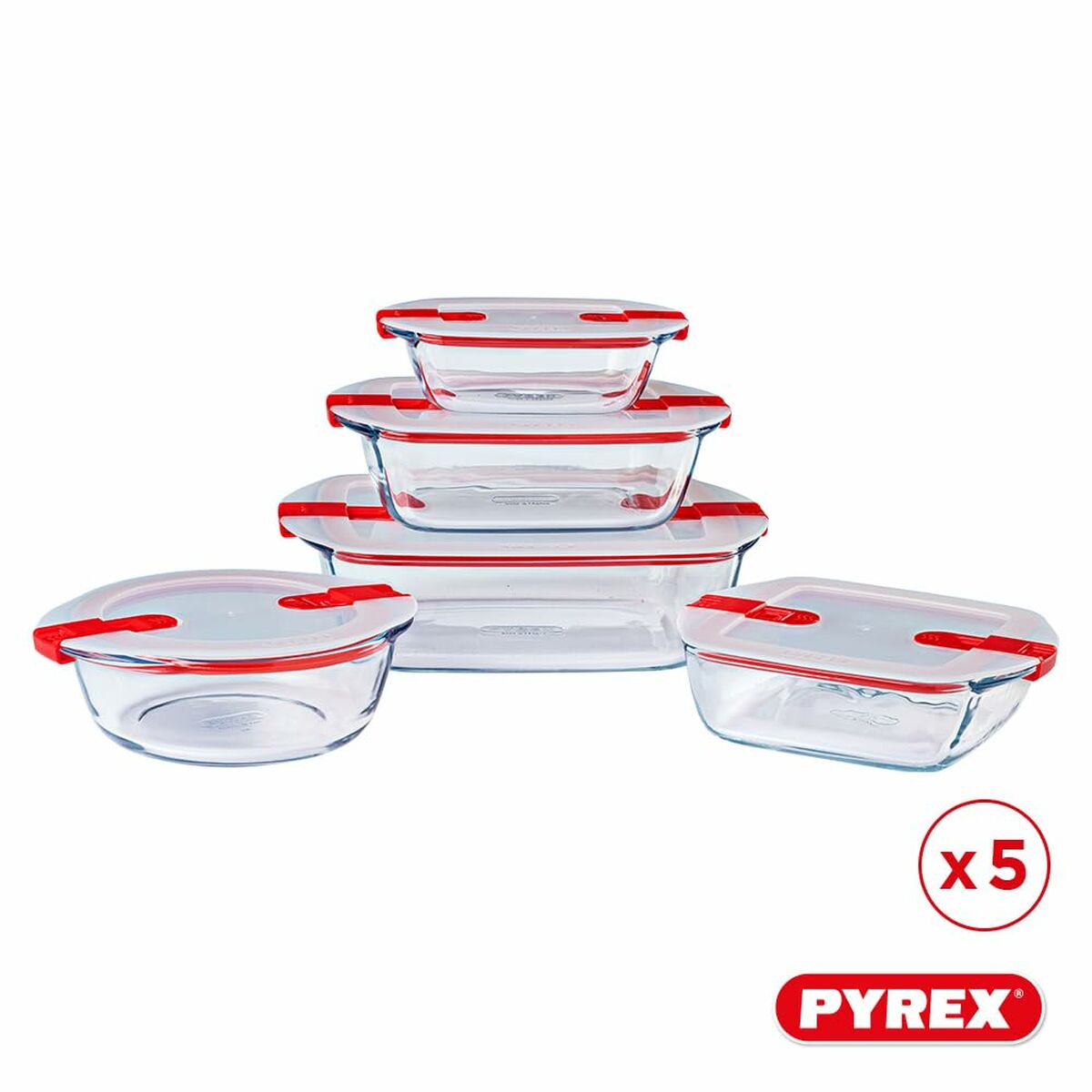 Set de Recipientes de Cocina Herméticos Apilables Pyrex Cook & Heat Rojo Rectangular 5 Piezas
