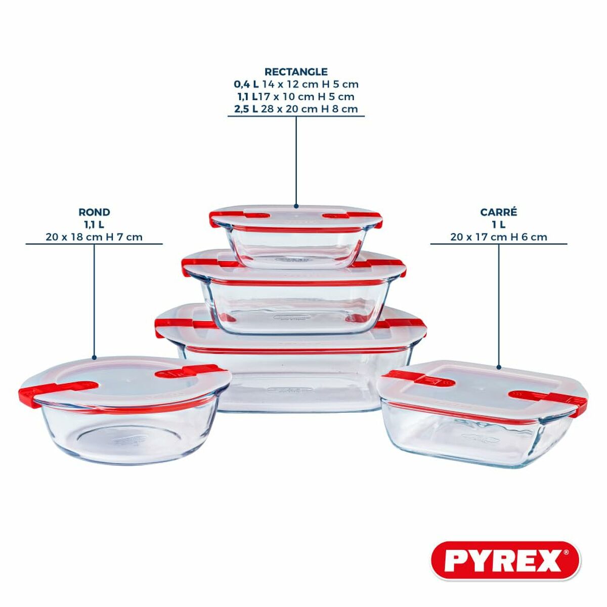 Set de Recipientes de Cocina Herméticos Apilables Pyrex Cook & Heat Rojo Rectangular 5 Piezas