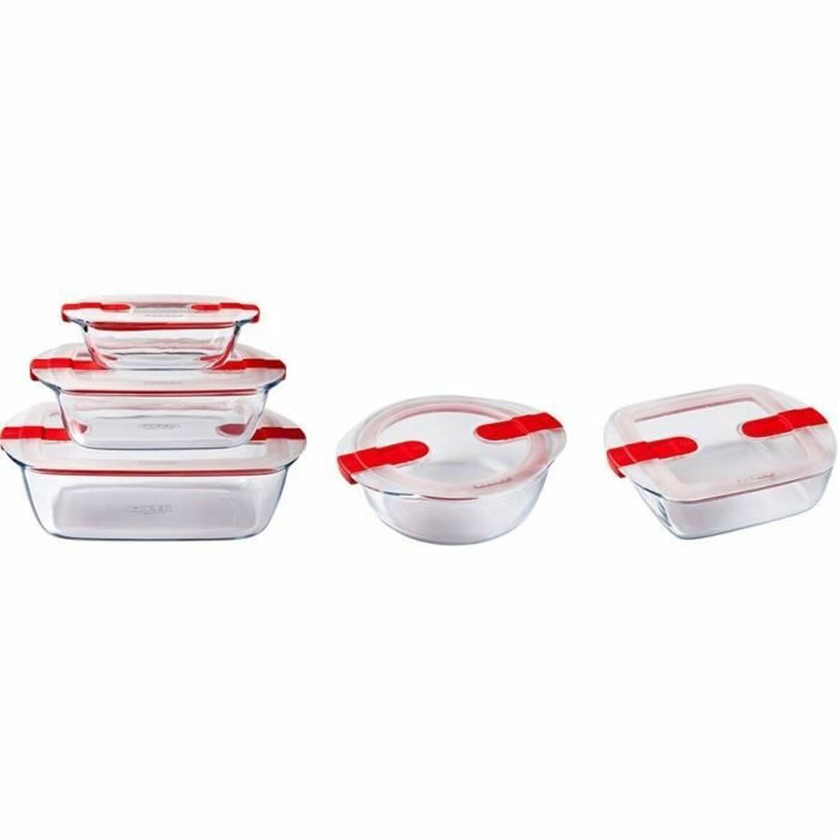 Set de Recipientes de Cocina Herméticos Apilables Pyrex Cook & Heat Rojo Rectangular 5 Piezas