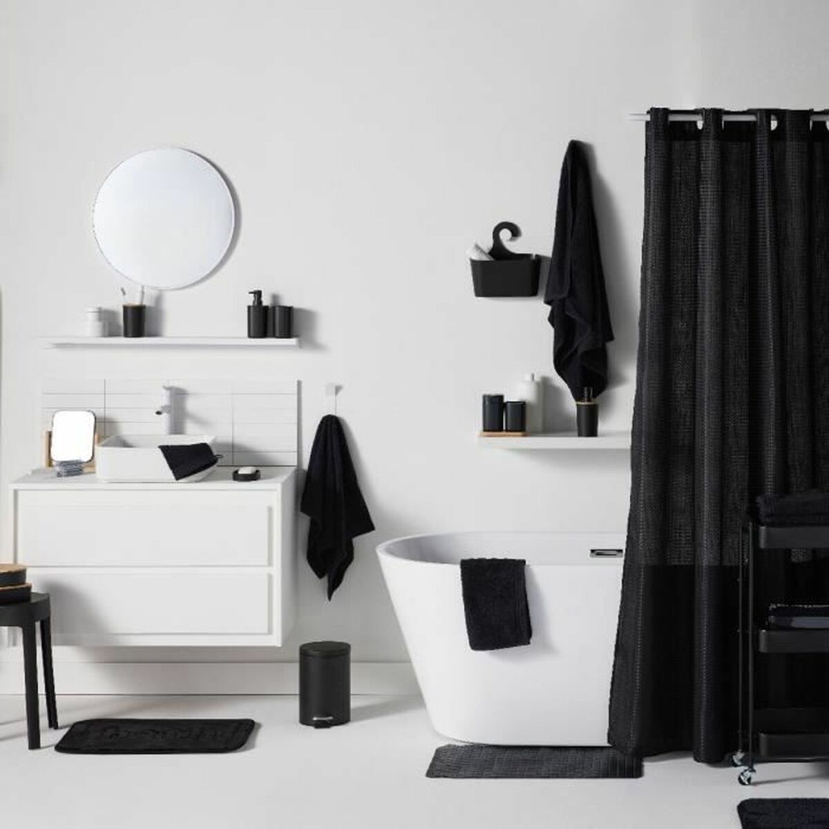 Set de Baño TODAY HOY Negro Plástico Moderno (6 Unidades)