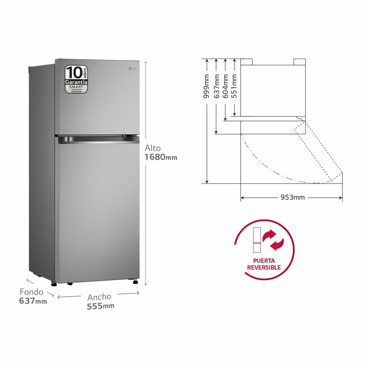 Frigorífico combinado LG GTBV22PYGKD 145 Acero