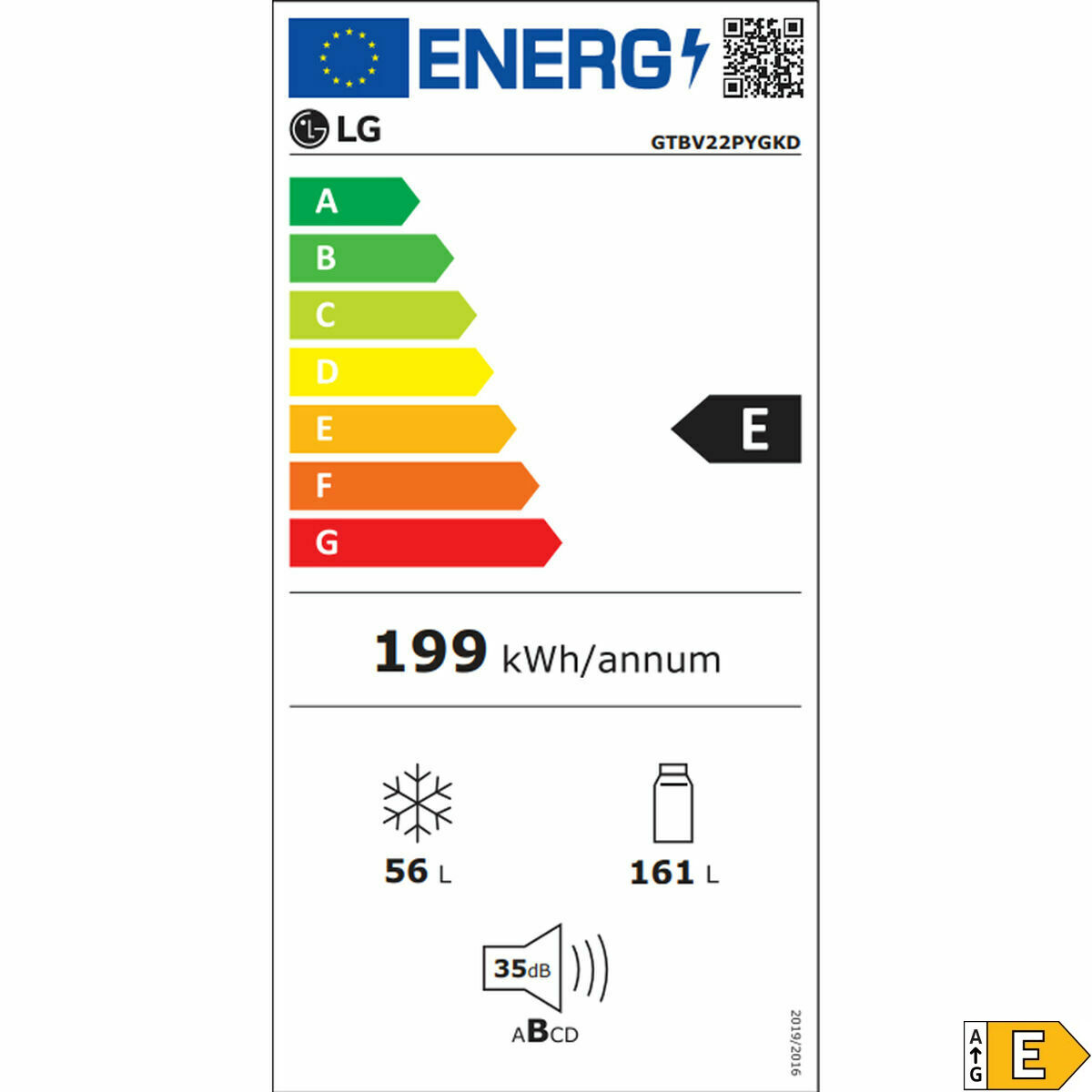 Frigorífico combinado LG GTBV22PYGKD 145 Acero